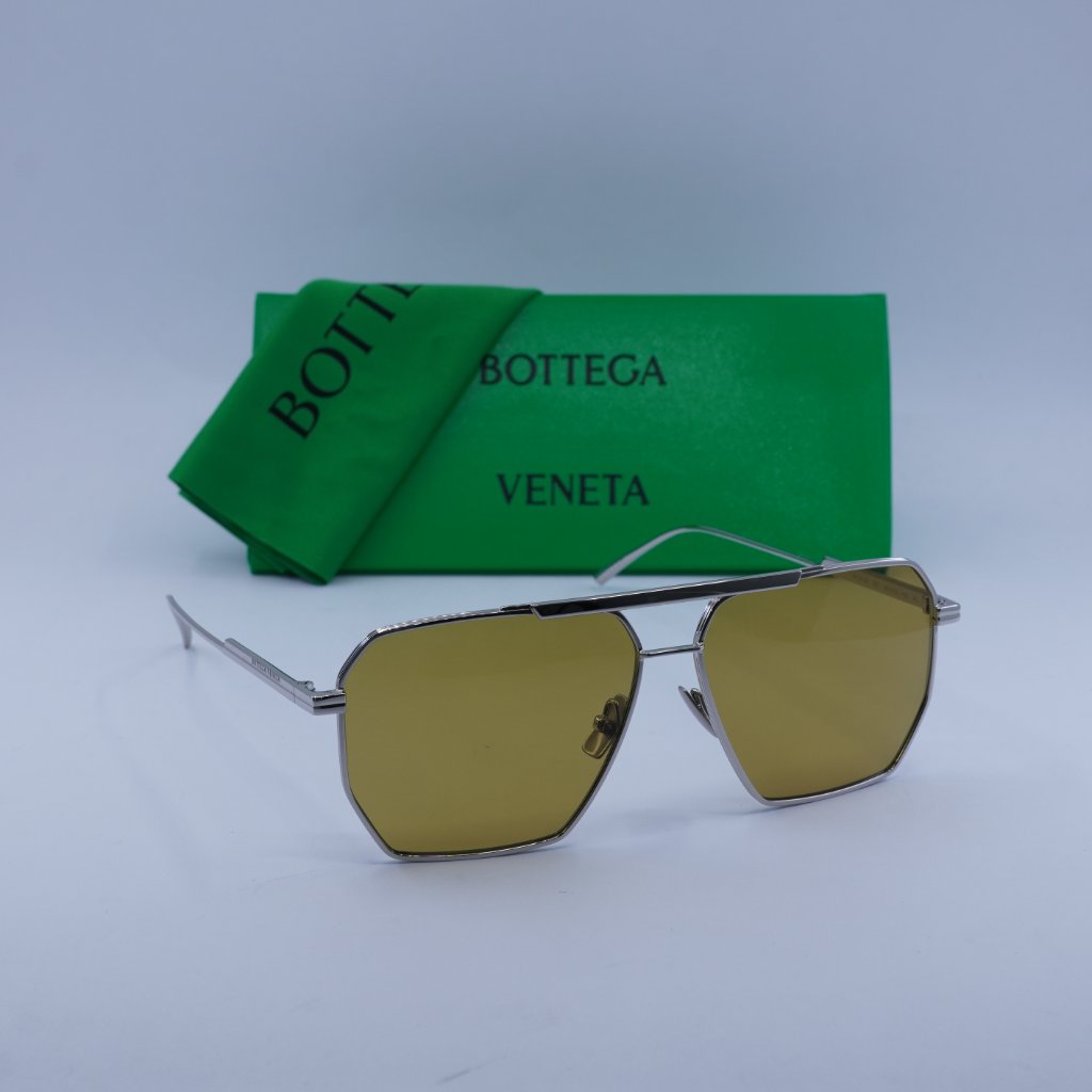 Bottega Veneta Bv1012s 007 Aviator Sunglasses - Silver/Brown